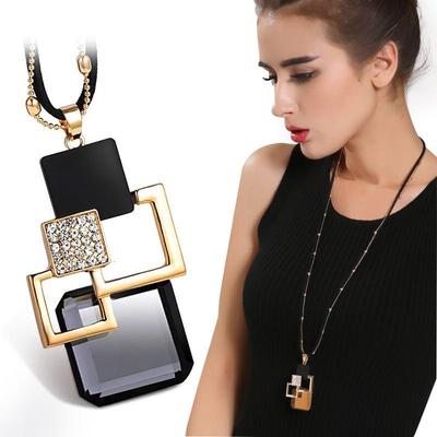 Fashion Crystal Geometric Necklaces & Pendant For Women Collier Femme Long Statement Sweater Chain Necklace Jewelry Accessories
