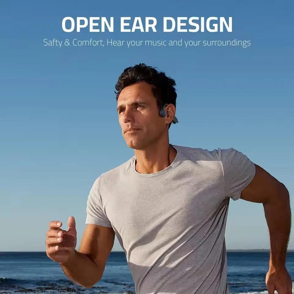 Ture Bone Conduction Headphones Bluetooth 6.0 Earphones Waterproof Wireless Sport Headsets with Mic for Workout Running