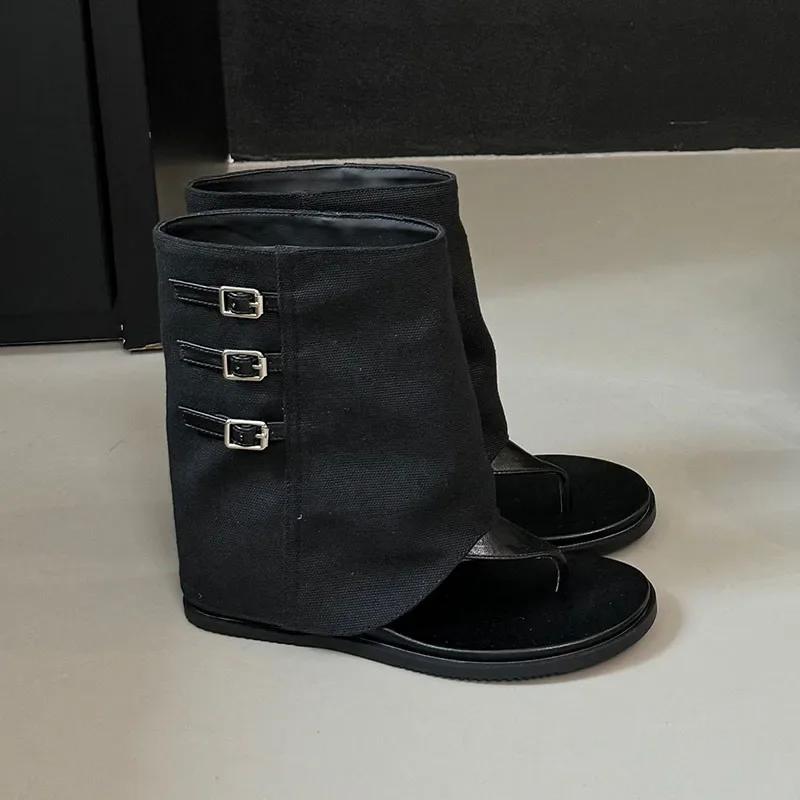 

Fashion Comfortable Clip Toe Ankle Boots Women Fashion Round Toe Buckle Summer Boots Elegant Brand Designer Modern Boot Botas Para Mujer 35 чёрный