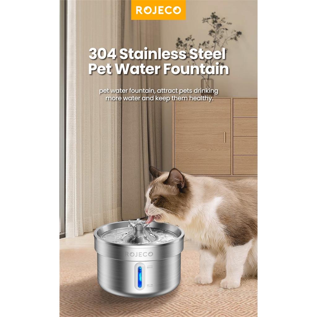 ROJECO Stainless Steel Pet Drinking Fountain Auto Cat Water Fountain Smart Pet Water Dispenser with Pump for Dog Cat Drink Bowl