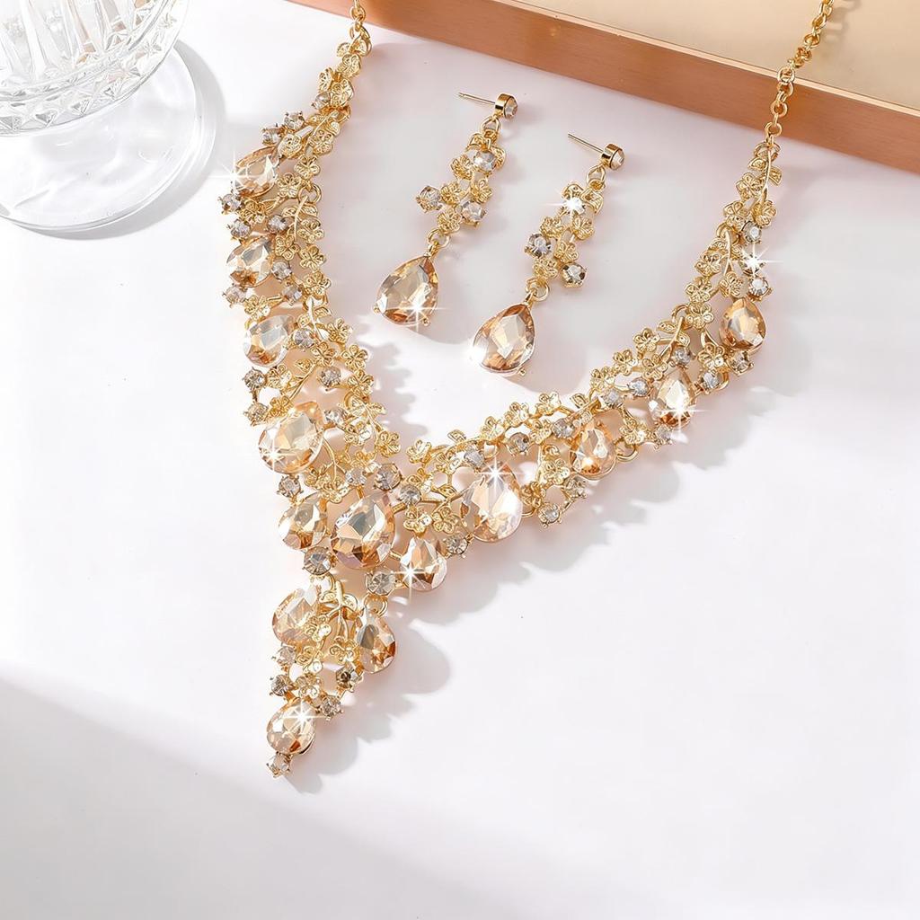 Exquisite High-End European & American Bridal Necklace Earring Set - Elegant Wedding Accessories