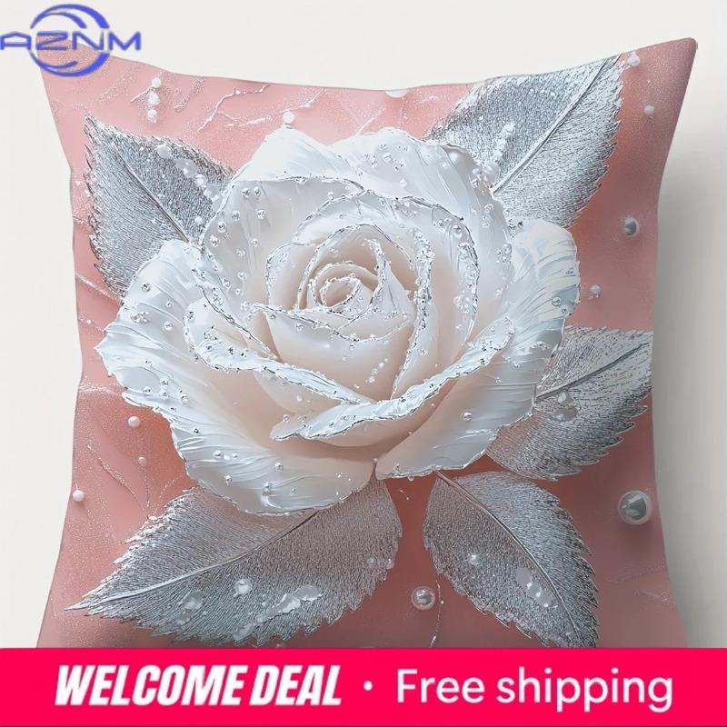 Home Decor Pink Roses & Butterflies Pillow Covers Pattern Cushion Cover Suitable For Sofa Bedroom Car Pillow Cover