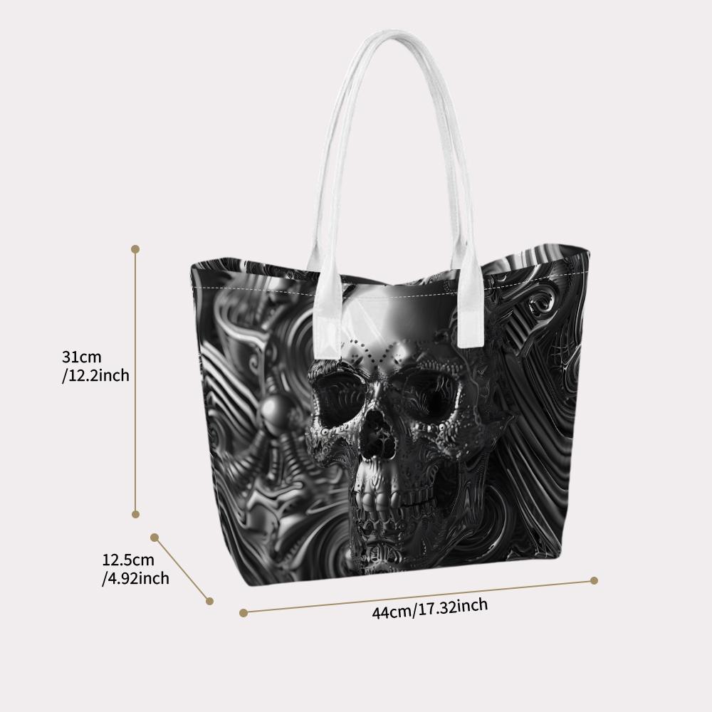 Gothic Skull Print Tote Bag for Daily Use Trendy Cool Dark Style Shoulder Bag for Outdoor Shopping