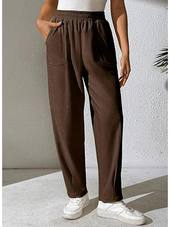 

Women s Elastic High-Waist Corduroy Pleated Wide-Leg Pants with Pockets - Casual, Comfortable, Loose Fit for Autumn Extra Large кофейный