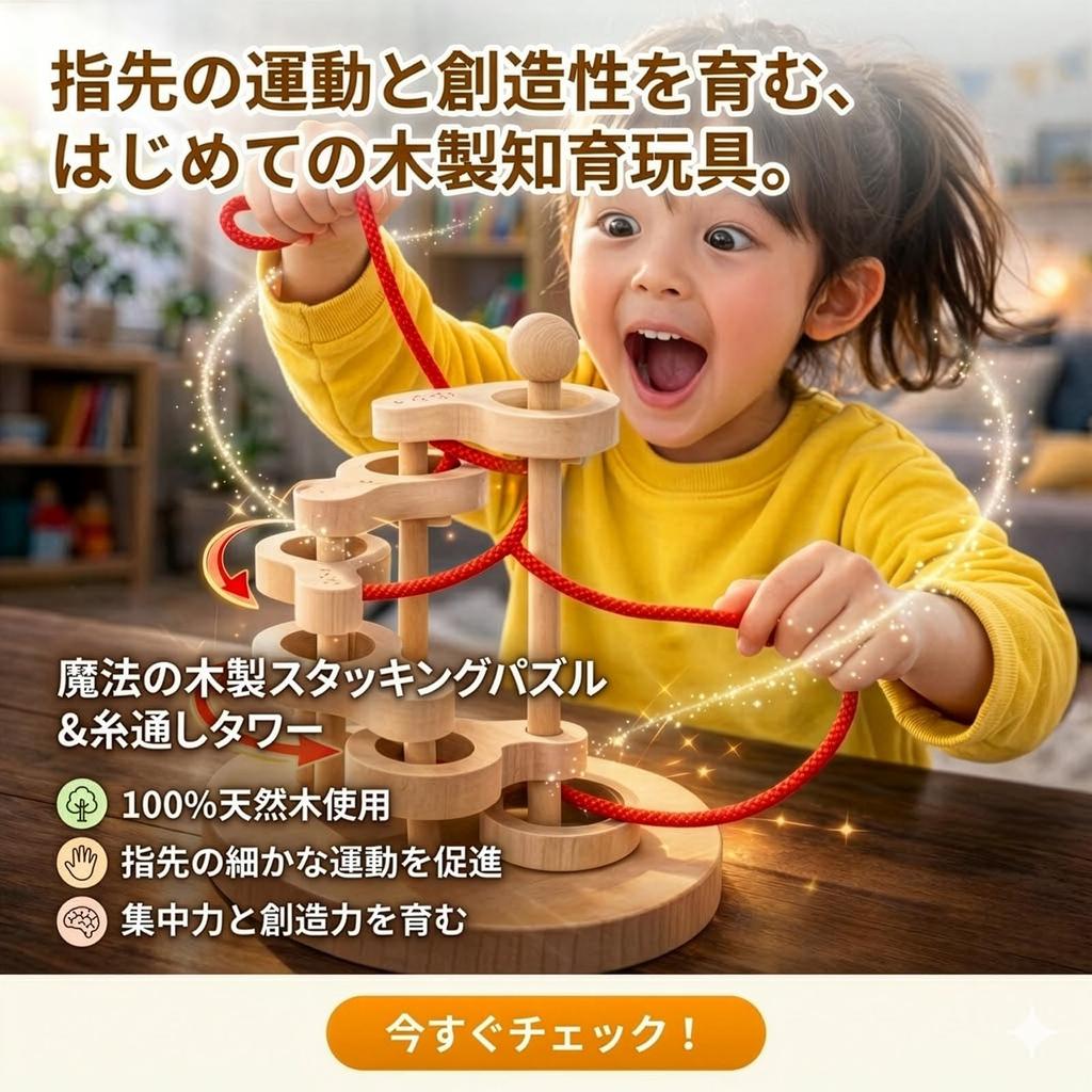 Wooden Brain Training Puzzle (6-tier) - Brain Activation Toy, Japan Good Toy Award Winner, Educational Toy, String Removal, Brain Exercise, Ranking, A