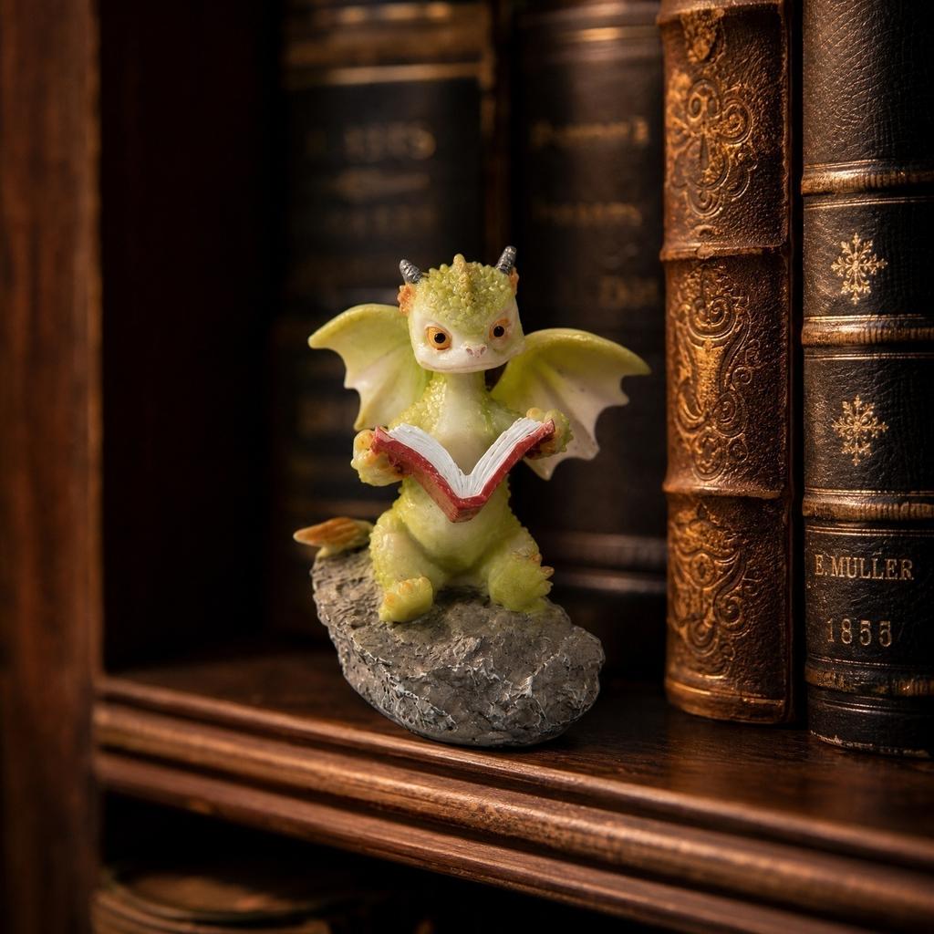 Resin Dragon Figurine Reading Book Decorative Sculpture Creative Home Ornament Desktop Display Gift Collectible Art