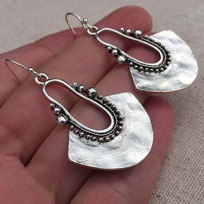 1pair Vintage Zinc Alloy Round Ball Decor Sector Drop Earrings For Women For Gift