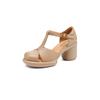 Krazing Pot Sheep Skin Round Toe Size 41 Thick Round High Heels Buckle Straps Hollow Platform Gladiator Autumn Pumps