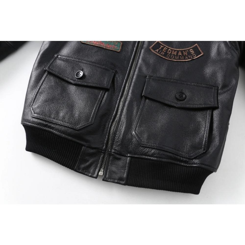 Chinese Size Men Genuine Leather Jacket Quilted Patches100% Cowhide & Natural Fur Collar Flight Coat Aviator Clothing Winter Asian Size M613