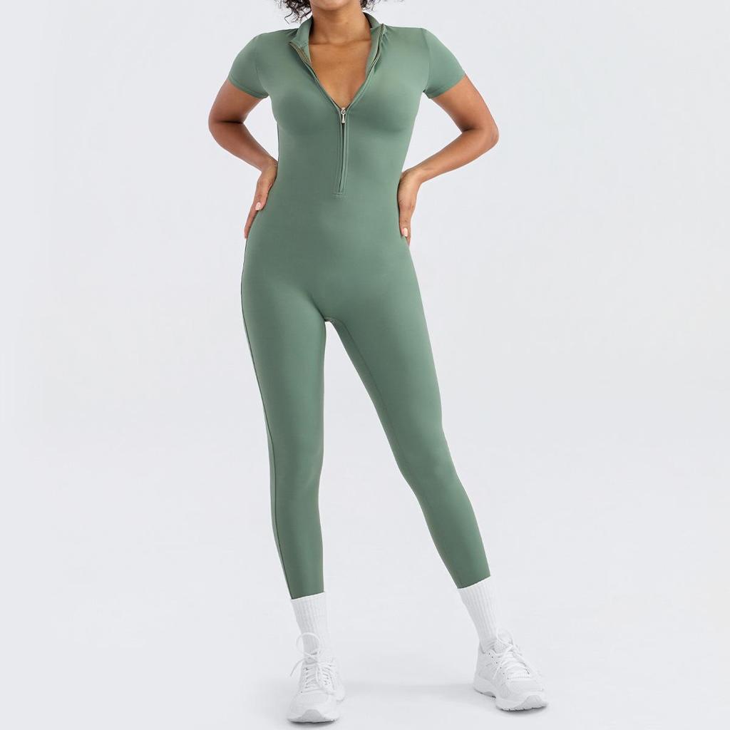 European and American Women's Quick-Dry Nude Jumpsuit: Zipper One-Piece Yoga & Sports Fitness Outerwear