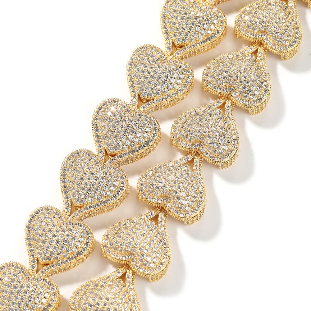 THE BLING KING Heavy Heart Bracelet Micro Paved Out Cubic Zirconia Link Best Gift For Women Girl Hiphop Jewelry