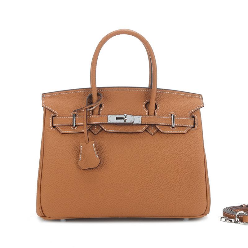 Imported New Style Fashion Metal Buckle Cowhide Large Capacity Handbag Canvas Strap Top Layer Cowhide Single Compartment Bag