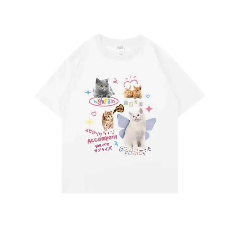 Funny Kitten Puppy Cartoon Women T-shirt Top Harajuku Streetwear Y2k Fashion Kawaii Clothes Cute Graphic Printed Unisex T Shirt