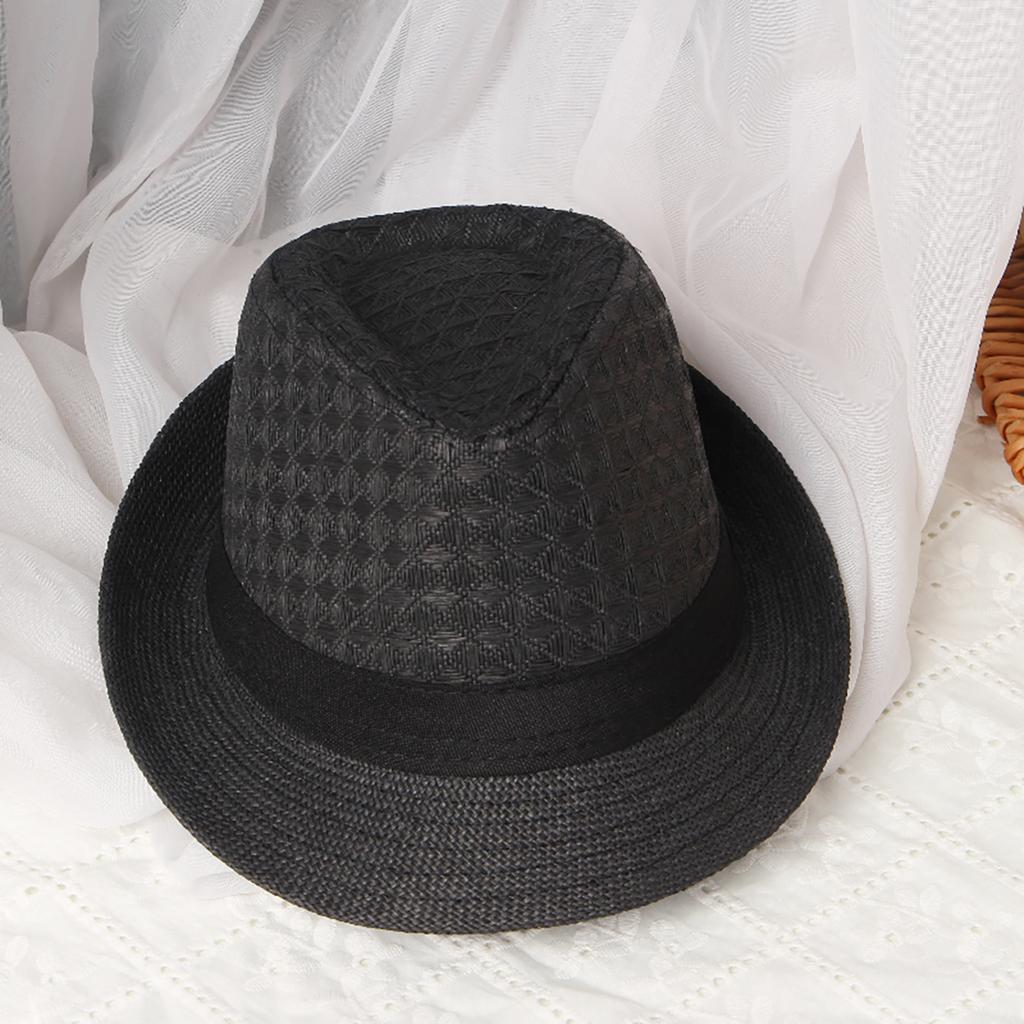 Solid Color Summer Jazz Straw Hat for Men British Curled Brim Cowboy Breathable Panama Hat Outdoor Travel Beach Ribbon Caps