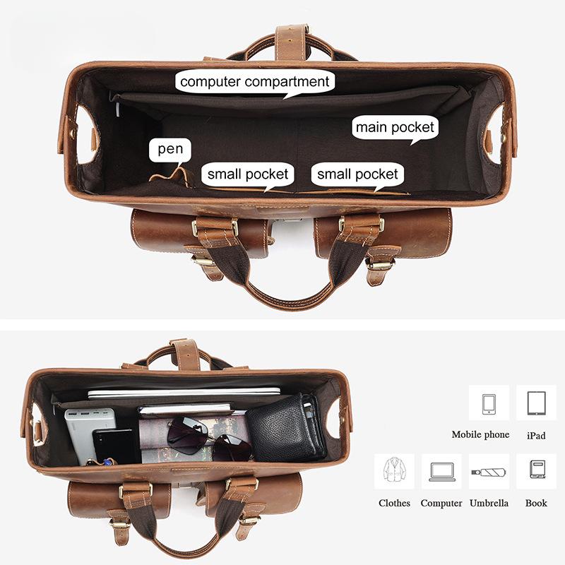 Genuine Leather Briefcase Men's Large Capacity One Shoulder Computer Bag Mad Horse Leather Vintage Hand-held Men's Business Bag