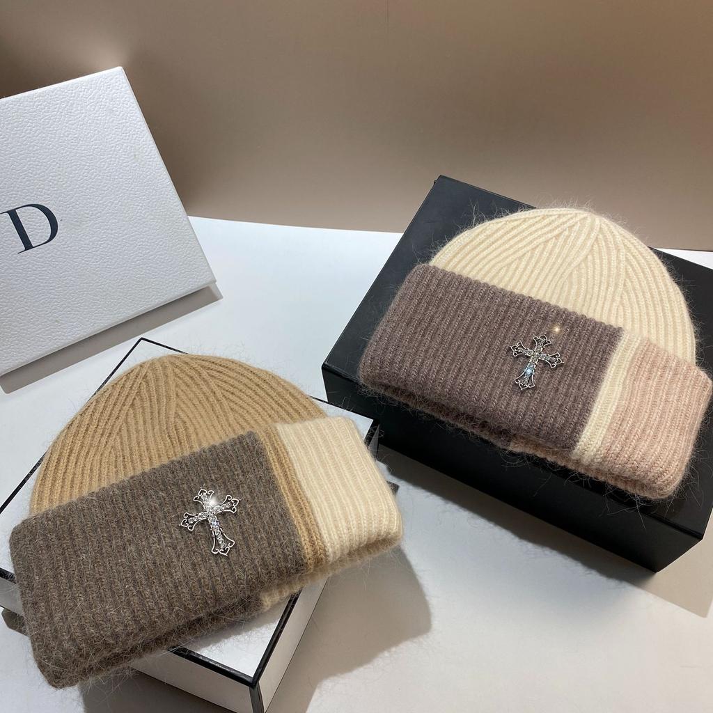 Nordic Winter Cross Angora Rabbit Fur Knitted Hat Trendy Sweet Cool Color Matching Pile Wool Hat
