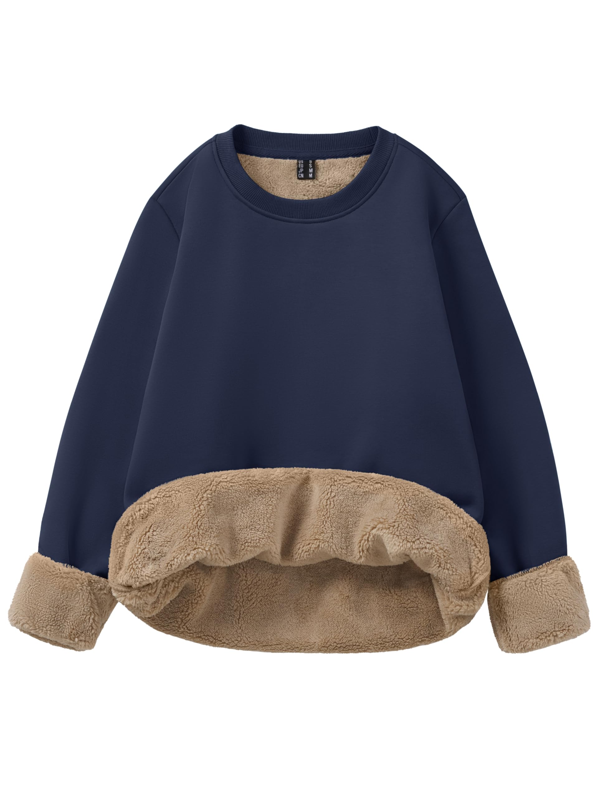 

KEFITEVD Fluffy Thick Solid Round Cold Weather Outdoor Size 3XL Women s Fleece-Lined Sweatshirt, Cotton, Color, Neck, Wear, Wear, Hiking, Camping,