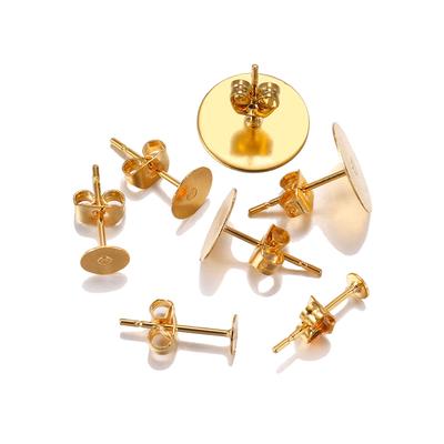 20pcs/lot 3 4 5 6 8 10 12mm Gold Stainless Steel Blank Earring Stud Base With Earring Plug For DIY Jewelry Making Supplies