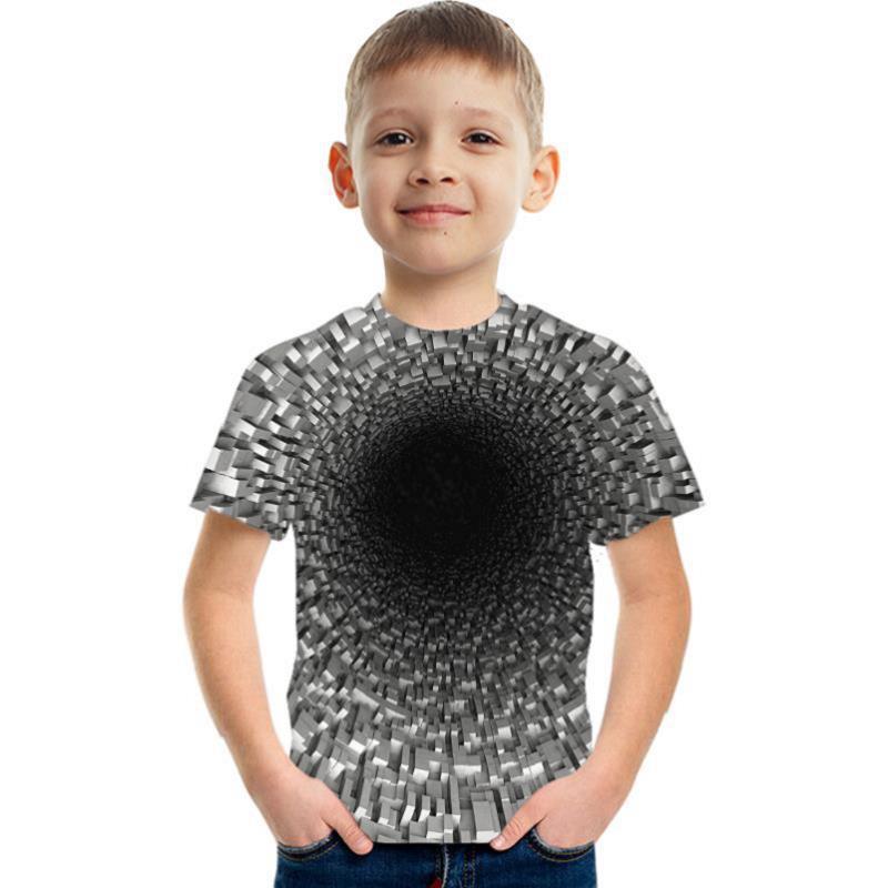 Summer Round Neck Visual Deception 3D Printed Top Fashionable Casual Short Sleeved Children's Boy T-shirts