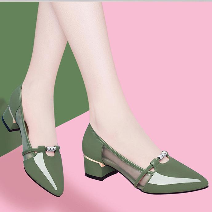 2025 New Style Women's Soft Leather Mid Heel Shoes, Chunky Heel, Pointed Toe, Shallow Mouth, Versatile Design for Spring/Autumn.