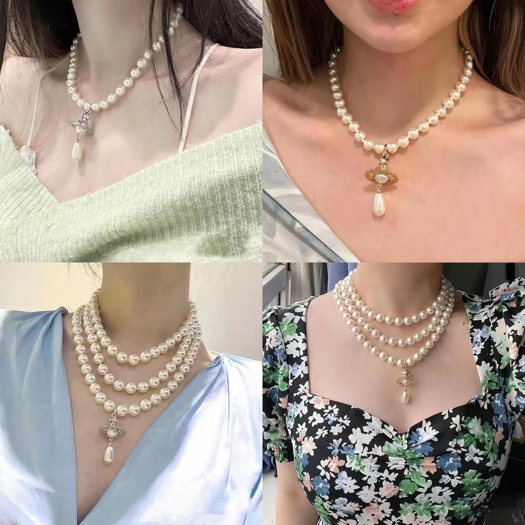 Saturn Pearl Necklace For Women Handmade Multilayer Pendant Elegant Jewelry Gift For Women