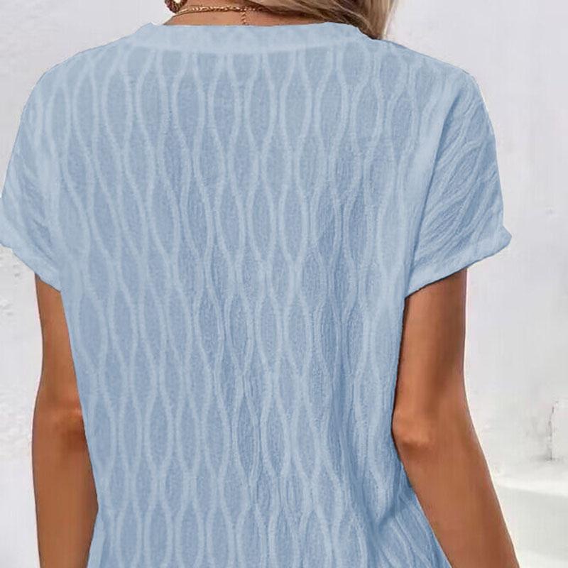 Dámská letní halenka s krátkým rukávem O Neck Jednobarevné pulovrové tričko