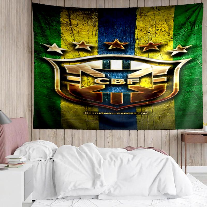 Brazilian Football Crest Printed Printed Tapestry, for Bedroom,Livingroom, Dormitory, Large Wall Decor, Fabric Decor Fan Birthday Gifts