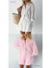 2026 Autumn Women's European-American Style Jacquard Puff Sleeve Shirt and Shorts Casual Set