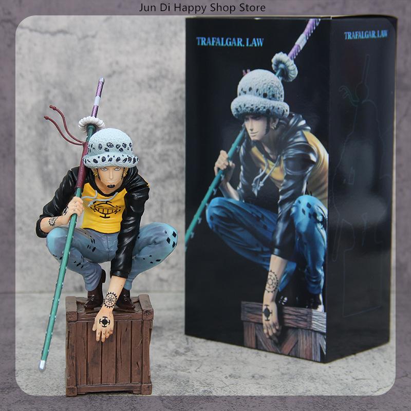 21cm One Piece Oka Shichibukai Trafalgar D Water Law Squat Posture Anime Figure Collection Model Doll Desk Decoration Statue Toy