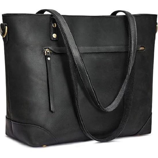 Genuine Leather Tote Bag for Women Work Shoulder Crossbody Purses Handbag with Outside Pockets