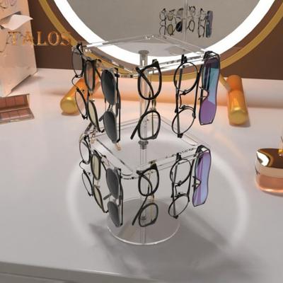 360 Degrees Rotating Sunglasses Organizer Single/Dual Layer Clear Acrylic Glasses Storage Rack Space Saving Heavy Duty Eyewear Display Stand Holder