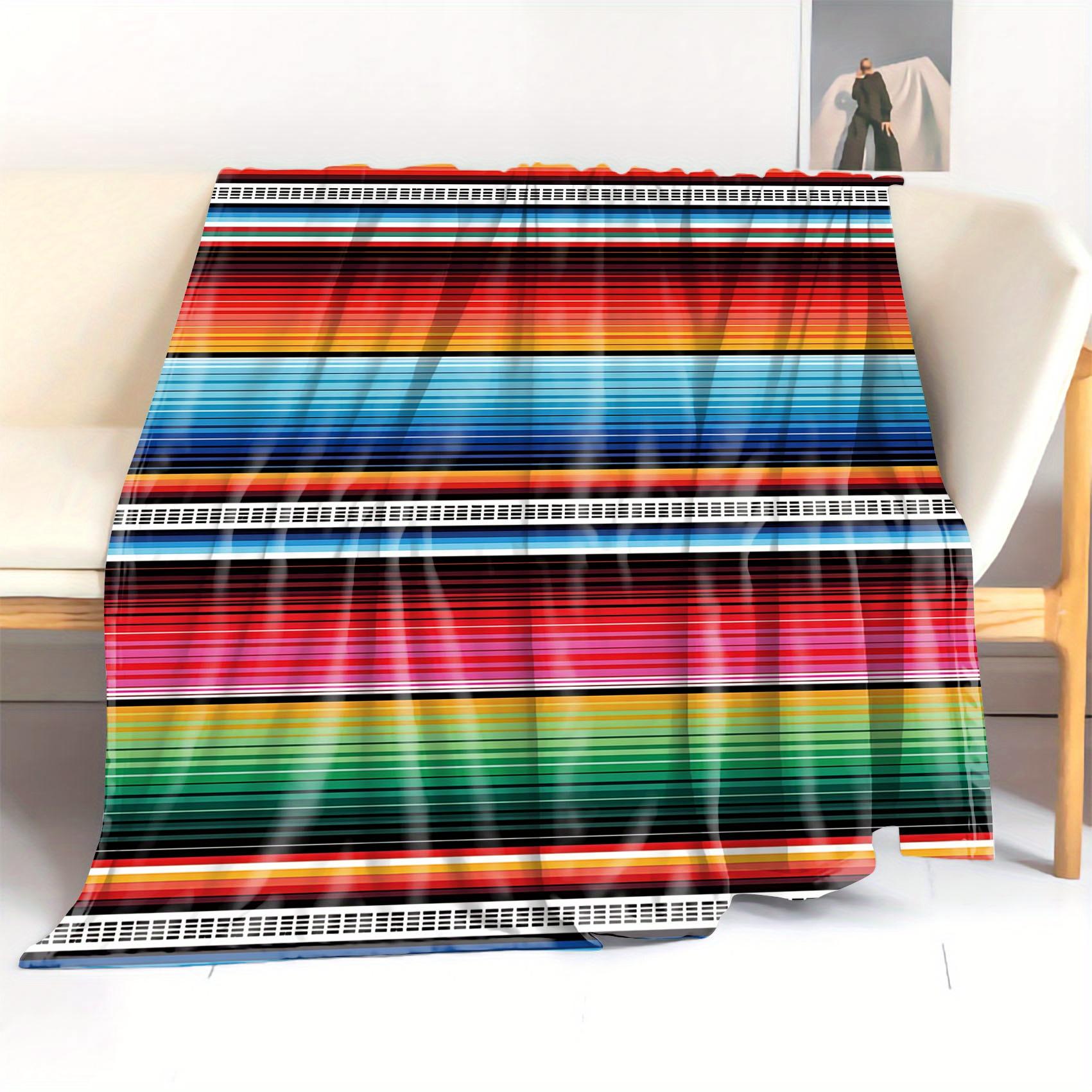 Shunika Chen Unisex Soft & Cozy Colorful Striped Flannel Throw Blanket - Perfect For Bed, Sofa, Office, And Camping