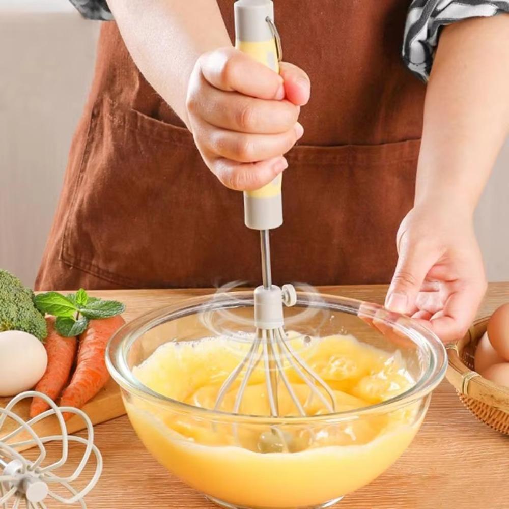 Stainless Steel Semi-Automatic Whisk Rotating Whisk Egg Beater Upgraded Egg Mixer  For Egg Milk