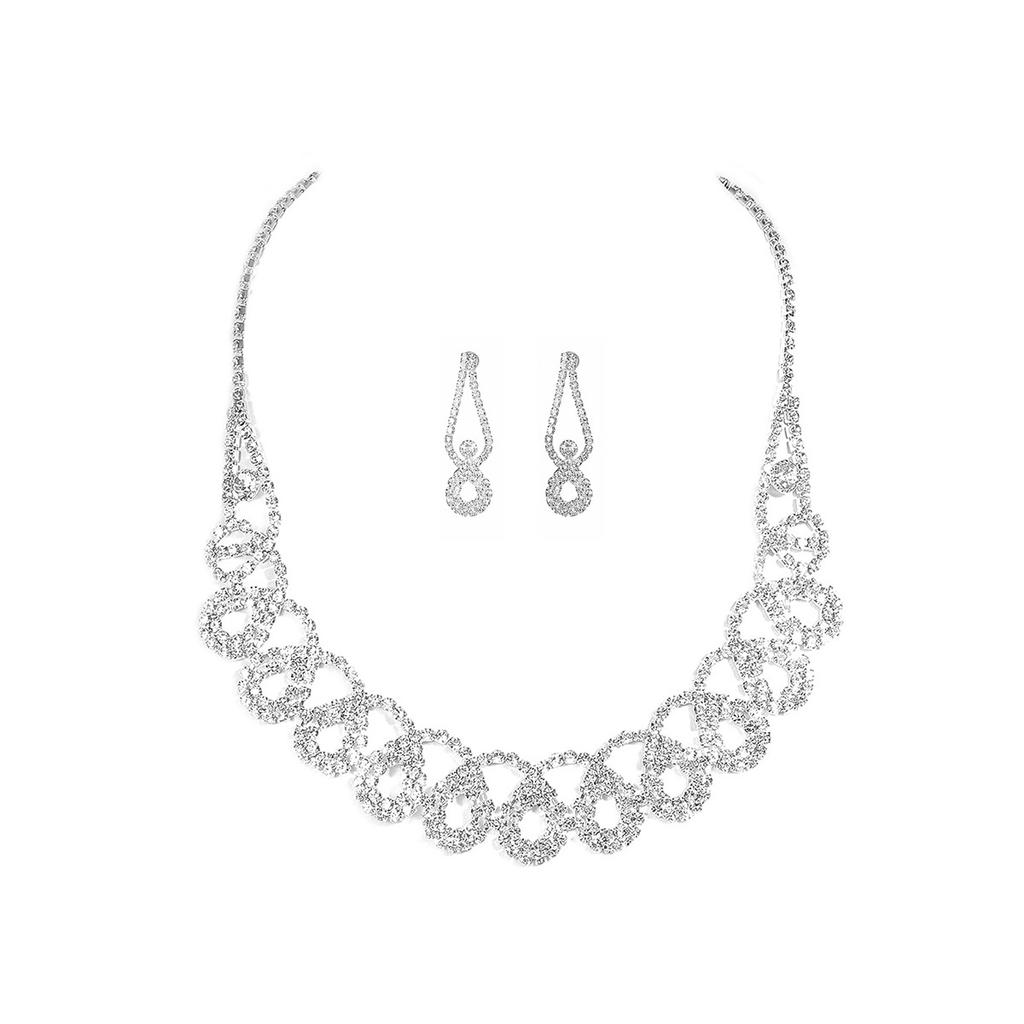 Sparkling Rhinestone Necklace Earrings Set, Fashion Versatile Necklace Earrings Two-piece Set