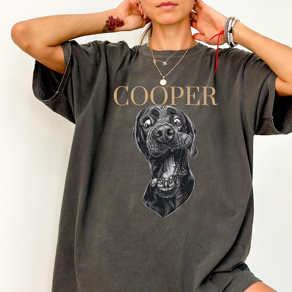 Comfort Colors® Custom Dog Name Shirt, Personalized Pet Photo Graphic Tee, Customized Puppy Portrait Apparel, Dog Lover Gift, Trendy Top