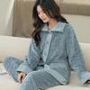 Autumn and Winter Coral Fleece Women's Flannel Plus Velvet Can Be Worn Outside In A Two-piece Home Service Suit with A Collar
