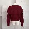 Women's Festive Knit Red Cloak Sweater & Shawl Two-Piece Set