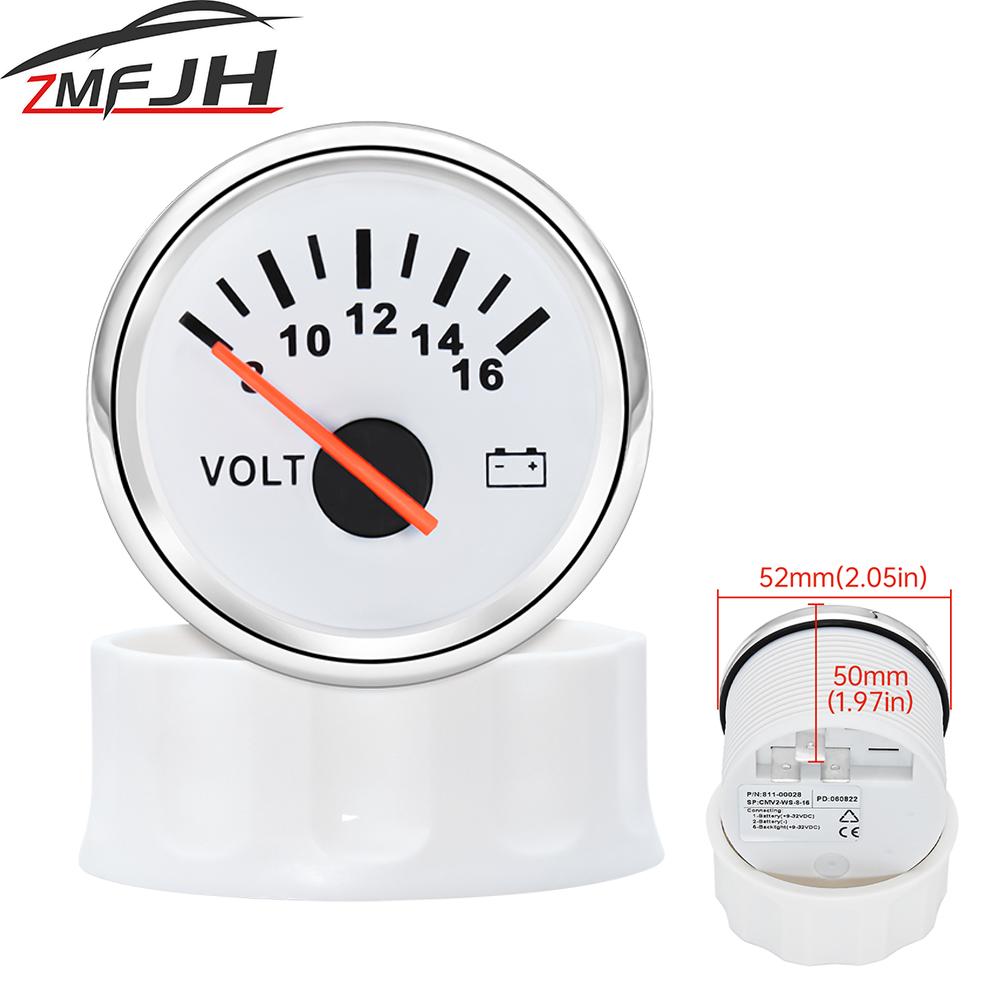52mm Voltmeter Gauge 8-16V Volts Meter With Red Backlight For Caravan Marine Boat Waterproof Voltage Gauge Meter 12V 24V