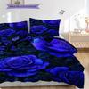 Blue Rose Pattern Bedding Quilt Set Quilt Cover Pillowcase Home Decoration Birthday Gift (1 * Duvet Cover + 2 * Pillowcase, Without Core)