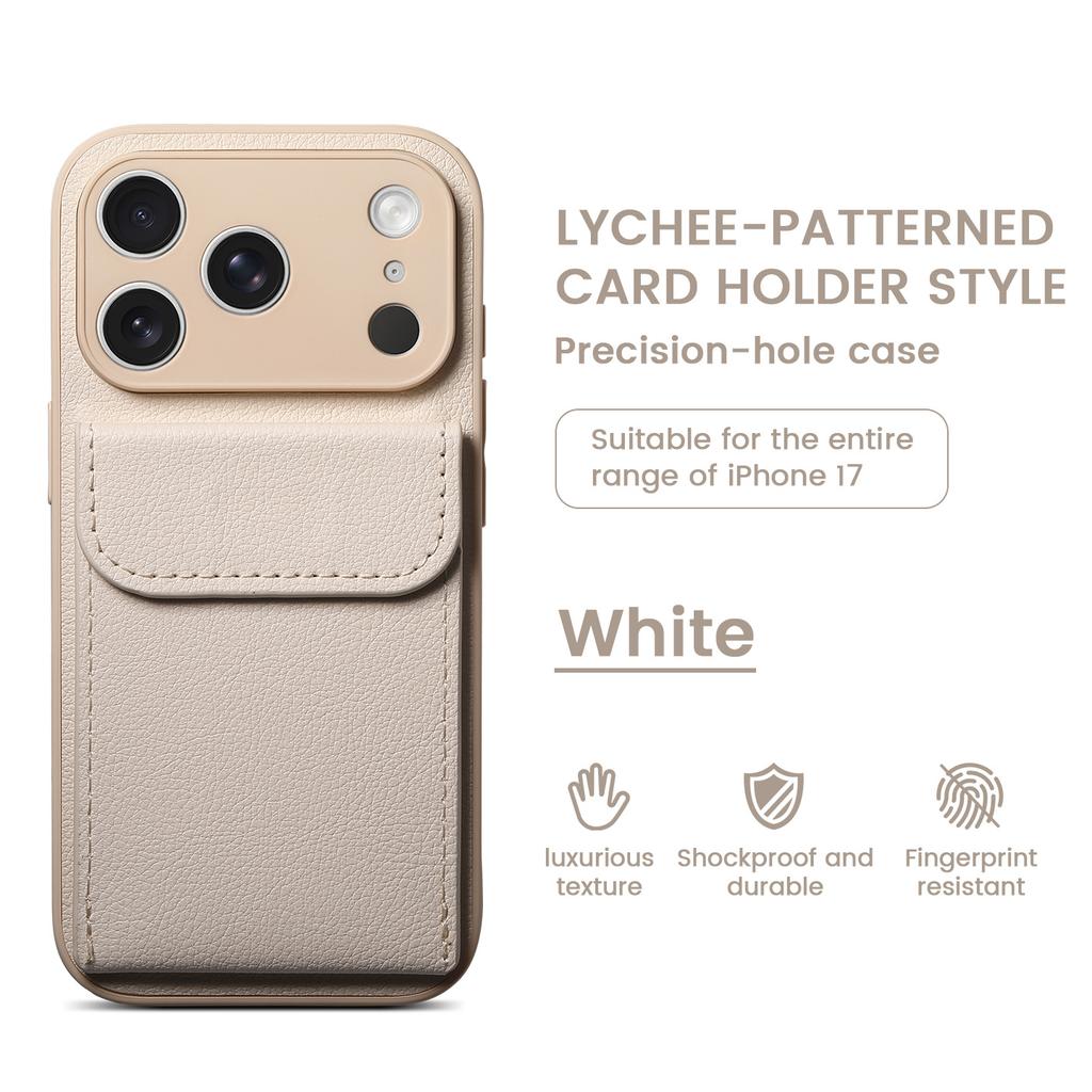 Applicable iPhone17promax leather case, card case, mobile phone case, Apple 16 plain leather matte anti-drop protective case.