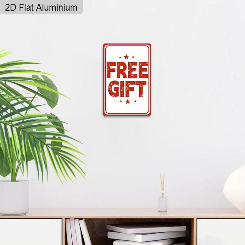 2D Flat, 1pc "FREE GIFT" Aluminium Metal Wall Decor Sign - 8"x12" Vintage Red & White Decor, Retro Star Accent Wall Art, Perfect for Store, Shop
