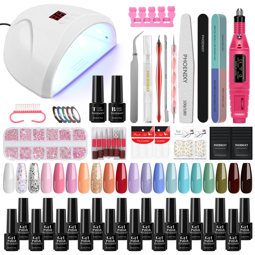 PHOENIXY 36W Nail Dryer Manicure Set Kit with Gel Nail Polish Set and Nail Art Tools