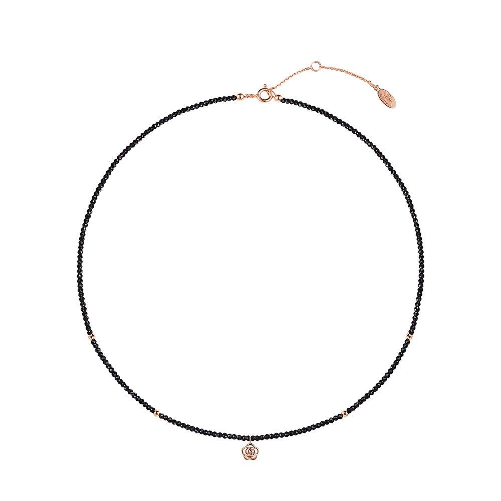 [Rosemont] Silver Crystal Black Bead Necklace Re0001