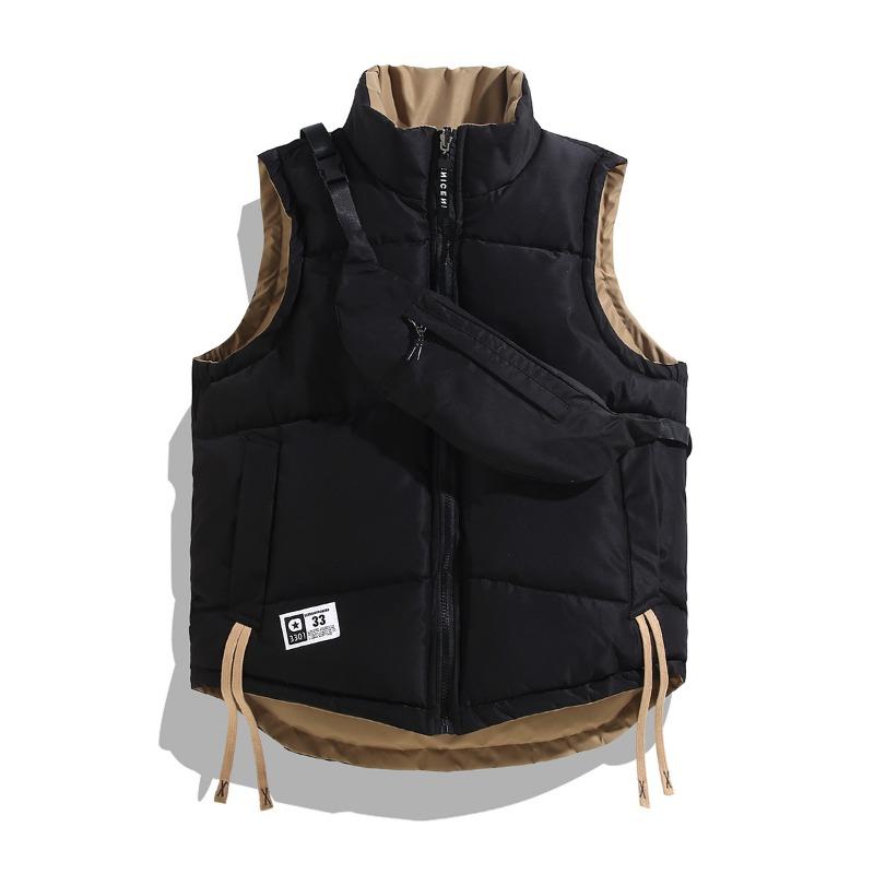 

Stand-up collar student double-sided vest couple men s and women s jackets autumn and winter thickened down vest trendy warm jacket L (90-55 kg) чорний