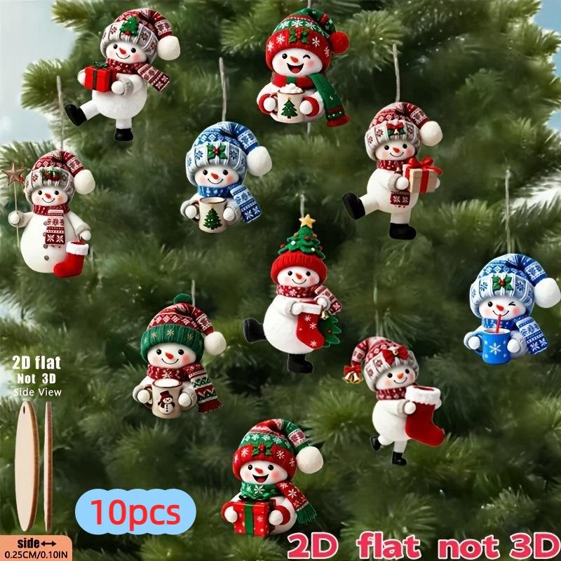 Festive Christmas Snowman Gift Holding Hanging Ornaments 10Pcs Random Assorted Decor for Xmas Tree Wedding Holiday Party Decor