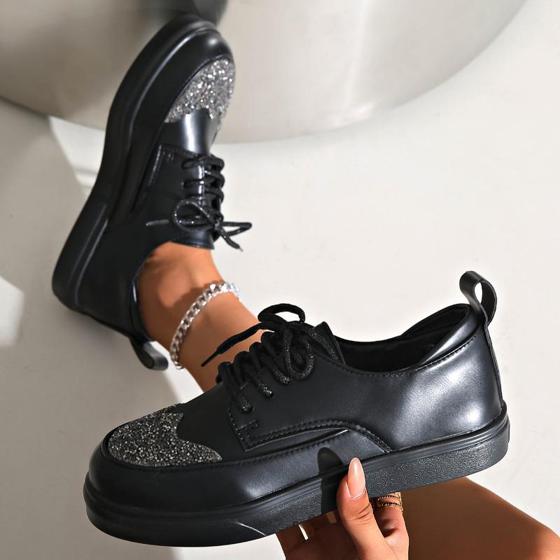 Motesko for kvinner Høst Ny Tykksålede Loafers Rund tå Snøring Kvinners Utendørs Fritid Sklisikre Sportssko