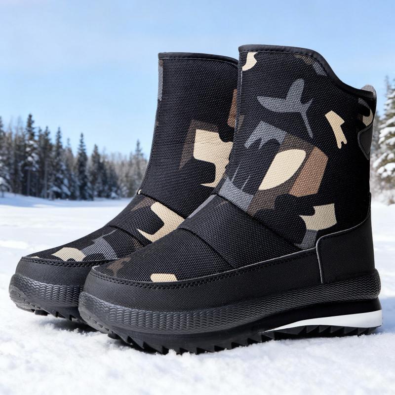 Men's Cotton Boots with Winter Velvet Thickened Outdoor Leisure Hiking Boots Snow Boots Waterproof Anti Slip Men's Cotton Shoes