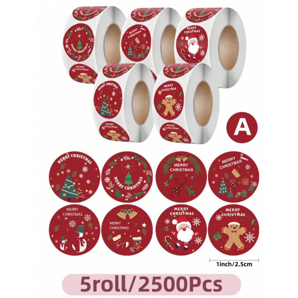 2500pcs Merry Christmas Stickers Cartoon Xmas Pattern Sealed Labels Decals for DIY Gift Baking Envelope Packaging Decoration