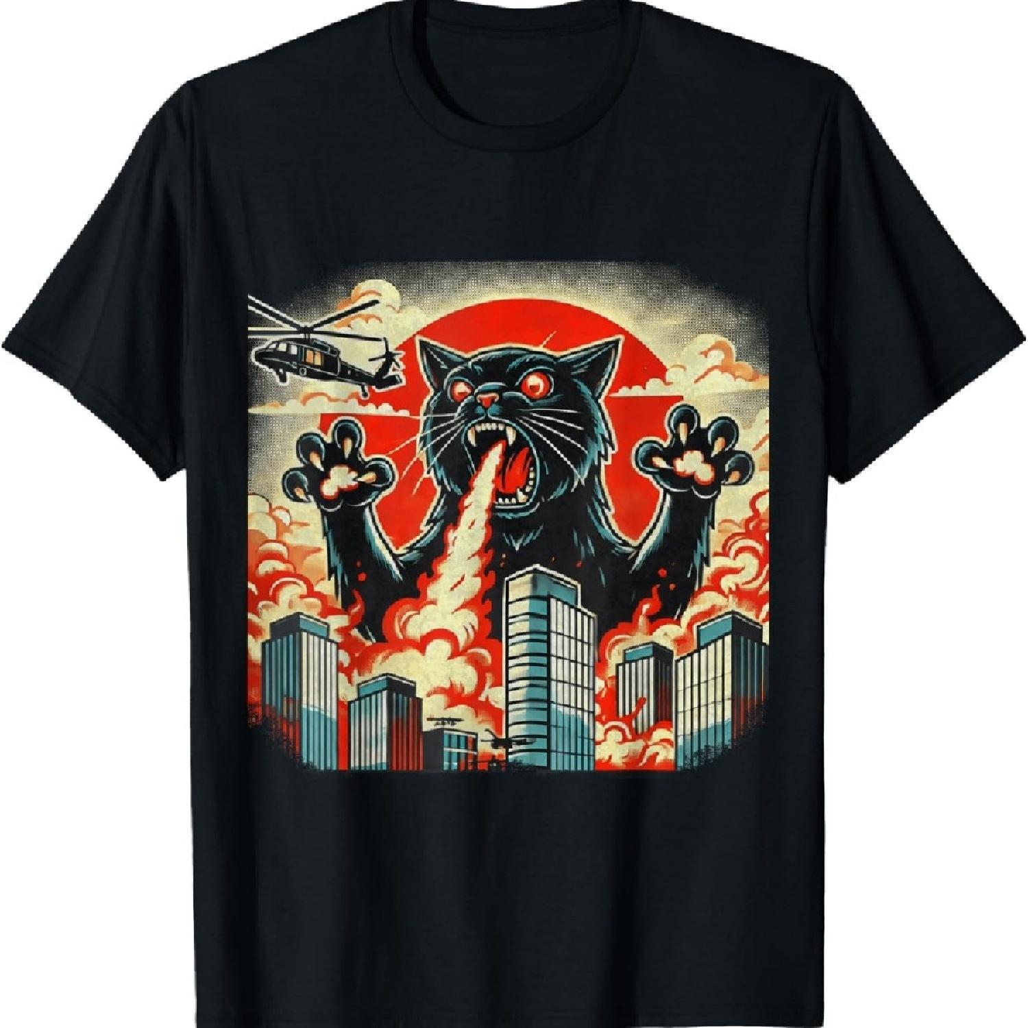 

Catzilla Cat Japanese Art Funny Cat Gifts For Men Women Kids T-Shirt XXXXXL чёрный