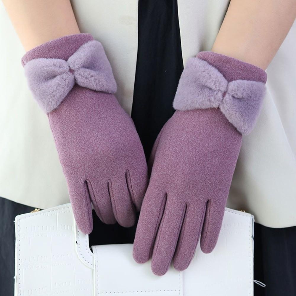 Bow Design Touch Screen Gloves Dralon Material Full Finger Gloves Winter Warm Gloves  Winter Season
